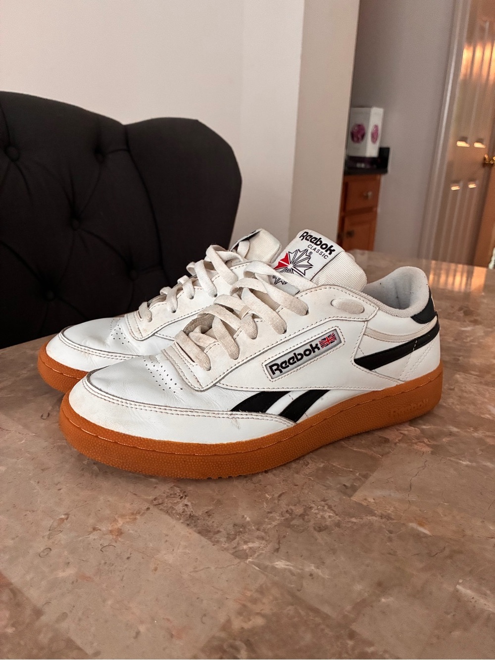 Reebok White Sneakers with Black Accents and Gum Sole